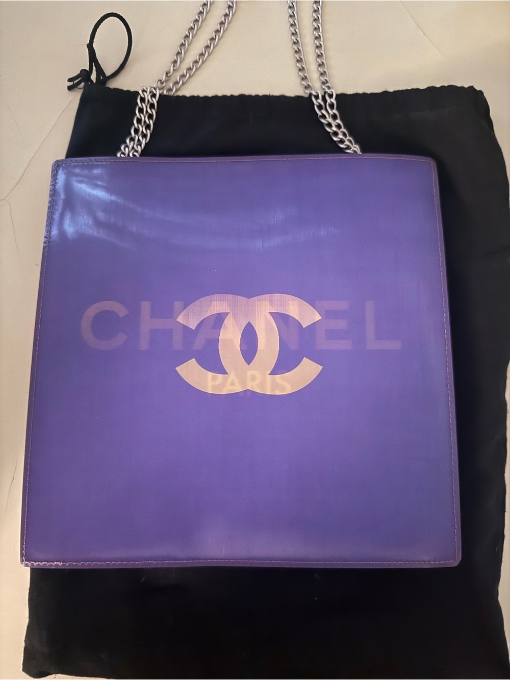 CHANEL Purple holographic Logo Tote with Metallic Accent